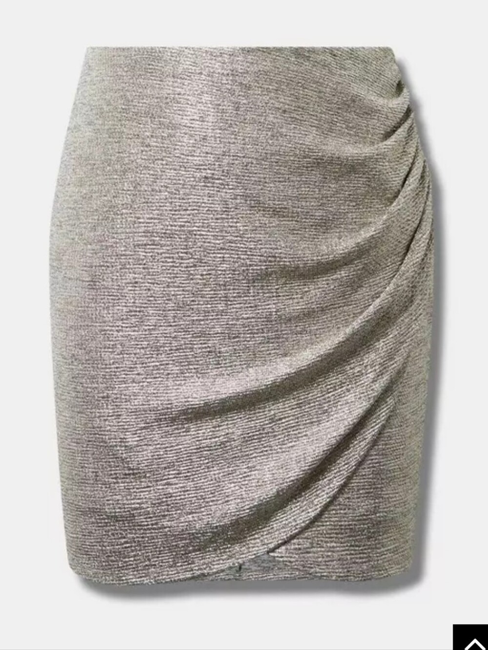 NWT TORRID Silver Metallic Wrap Tulip Hem Mini Skirt with Side Drape Lining